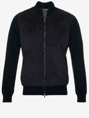 Alcantara & Cotton Zip Through Jacket Navy