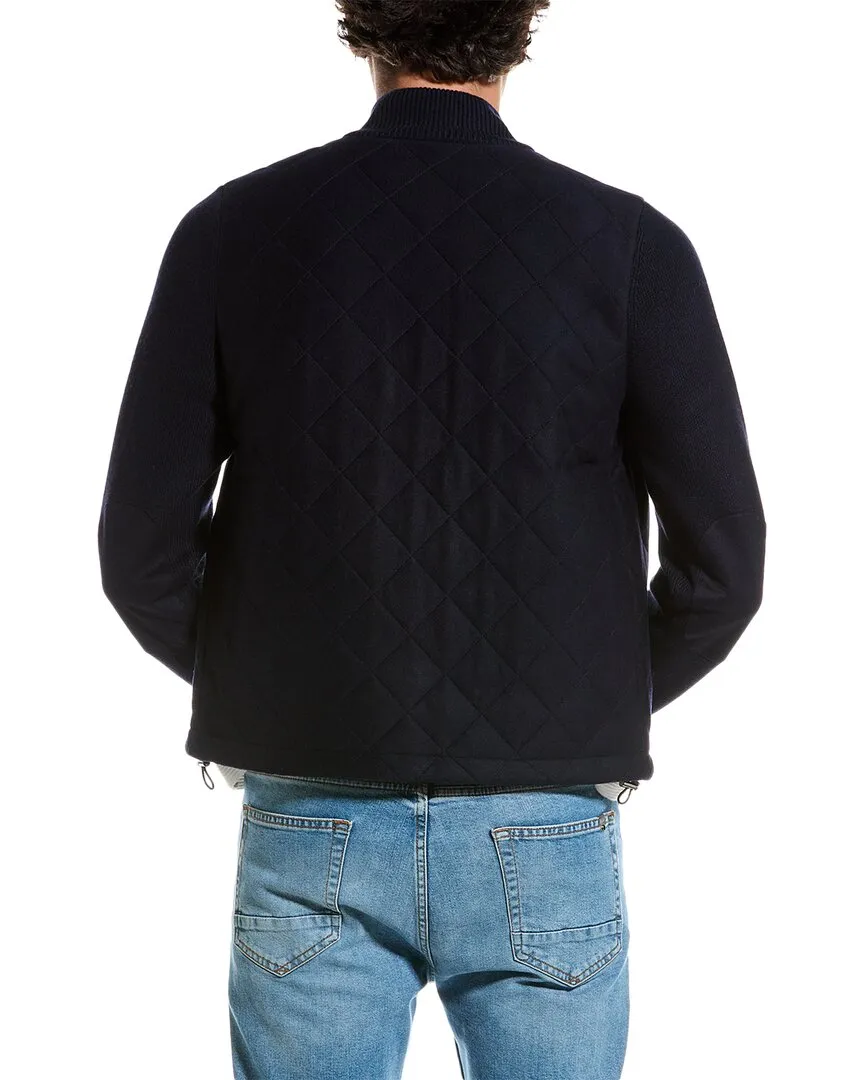 Amicale Cashmere Woven Zip Mock Wool & Cashmere-Blend Jacket