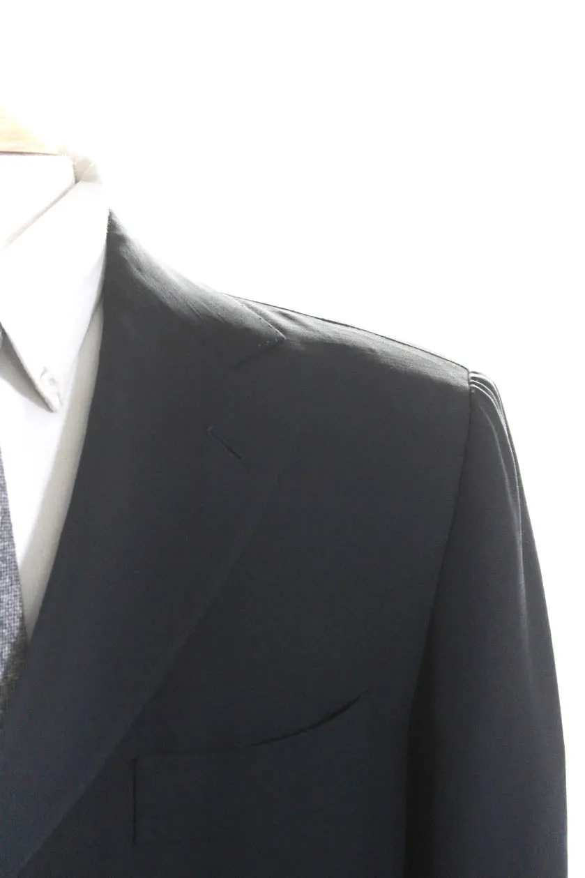 Borrelli Mens Two Button Notched Collar Blazer Jacket Black Wool