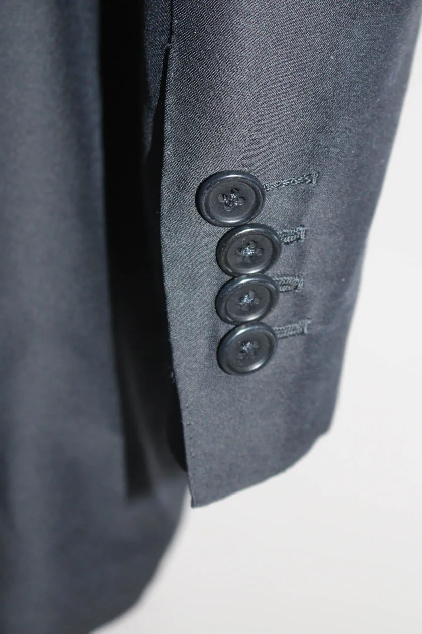 Borrelli Mens Two Button Notched Collar Blazer Jacket Black Wool