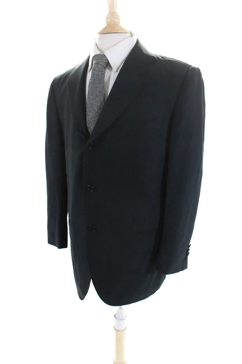 Borrelli Mens Two Button Notched Collar Blazer Jacket Black Wool