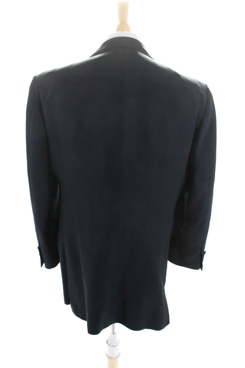 Borrelli Mens Two Button Notched Collar Blazer Jacket Black Wool