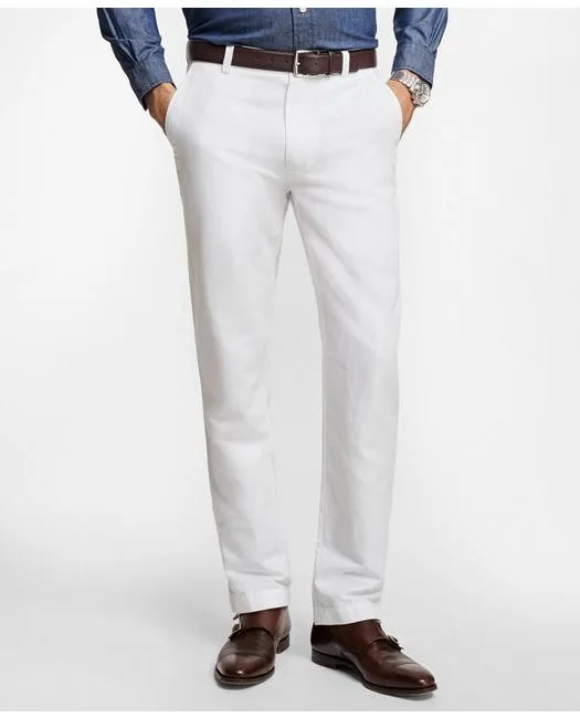 Brooks Brothers Men's Clark Fit Linen and Cotton Chinos Pants White Brooks Brothers