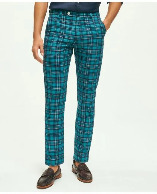 Brooks Brothers Men's Milano Slim-Fit Cotton Madras Pants Teal Brooks Brothers