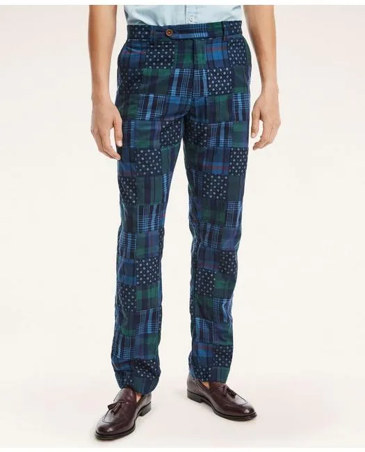 Brooks Brothers Men's Milano Slim-Fit Madras Chino Pants Indigo Brooks Brothers