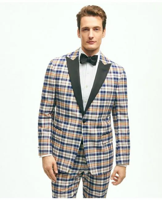 Brooks Brothers Men's Regent Fit Cotton Madras Tuxedo Dinner Jacket Beige Brooks Brothers