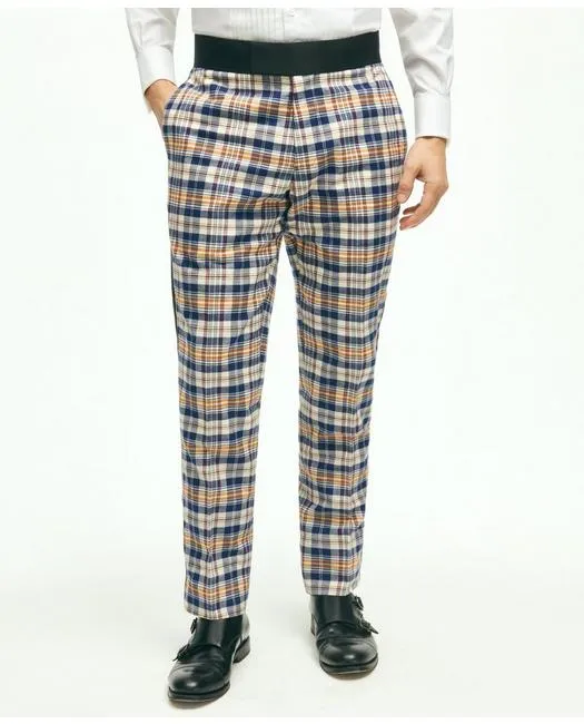 Brooks Brothers Men's Regent Fit Cotton Madras Tuxedo Pants Beige Brooks Brothers