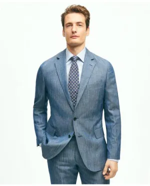 Brooks Brothers Men's Regent Fit Wool Linen Herringbone Suit Jacket Blue Brooks Brothers