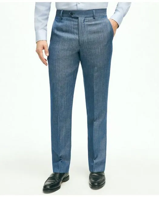 Brooks Brothers Men's Regent Fit Wool Linen Herringbone Suit Pants Blue Brooks Brothers