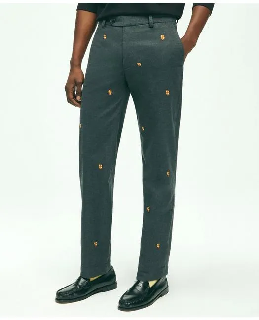 Brooks Brothers Men's Stretch Cotton Shield Embroidered Flannel Pants Grey Brooks Brothers