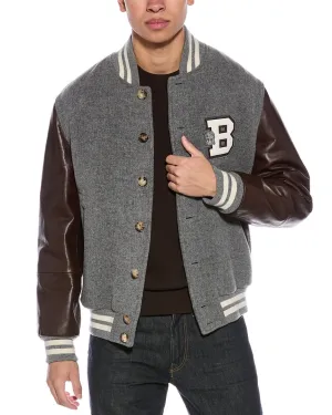 Brunello Cucinelli mens  Leather Sleeve Wool Varsity Jacket, XL