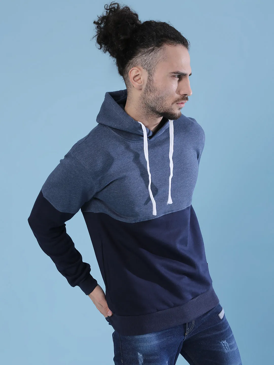 Campus Sutra Men Colorblocked Full Sleeve Stylish Casual Hooded Sweatshirts
