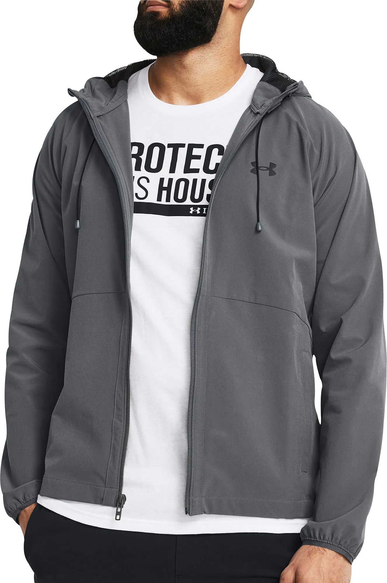 Clothing Under Armour  Men Under Armour Stretch Woven Windbreaker Mens Running Jacket - Grey