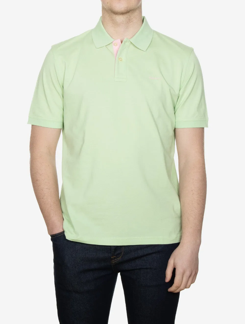 Contrast Short Sleeve Piqué Regular Fit Polo Shirt Apple Green