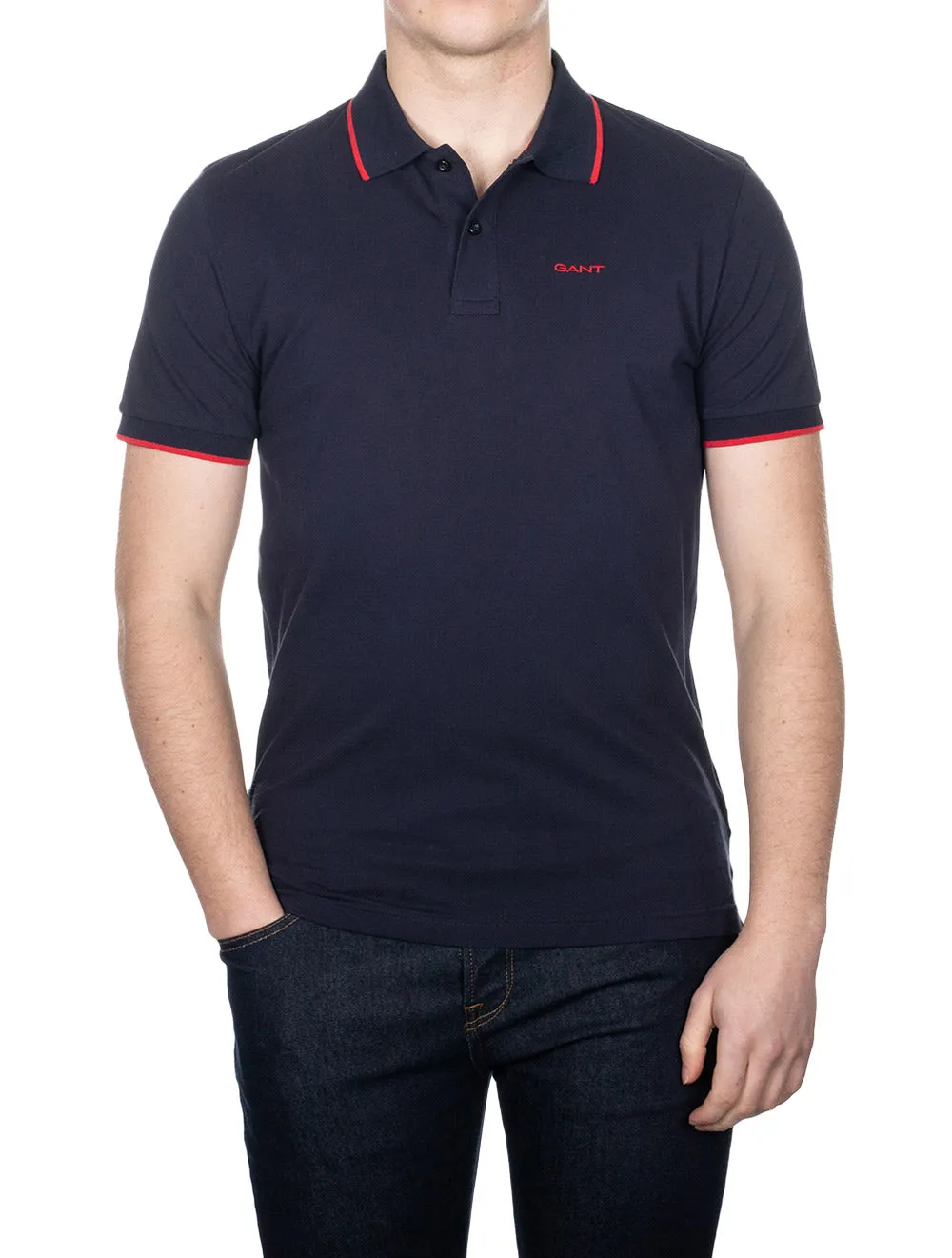 Contrast Tipping Short Sleeve Pique Evening Blue