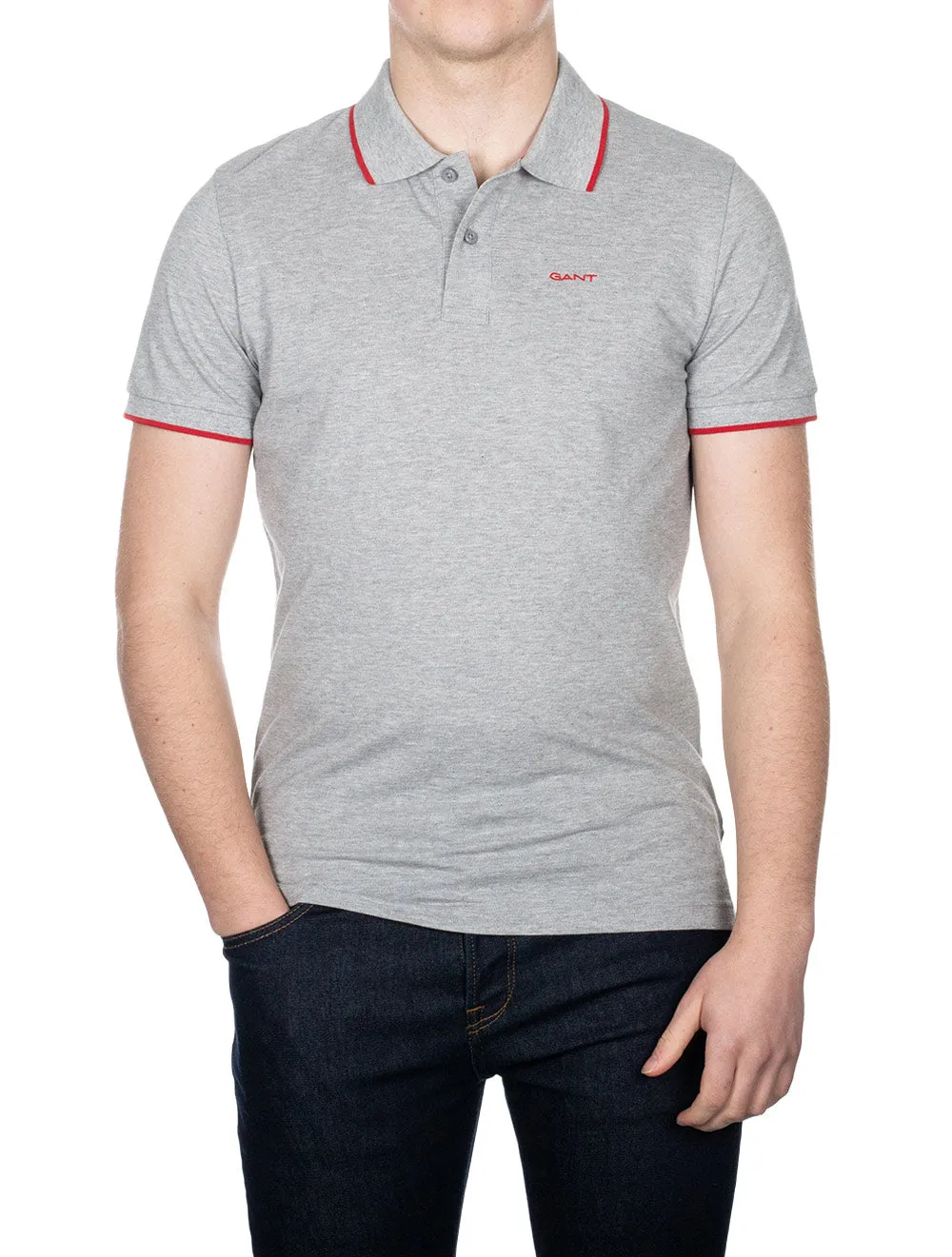Contrast Tipping Short Sleeve Pique Grey Melange