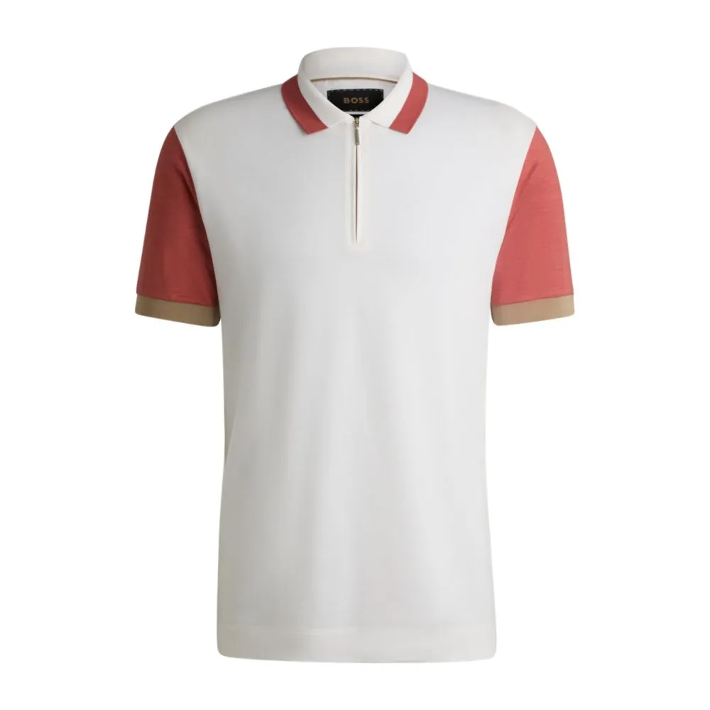 Cotton-silk polo shirt with contrast details