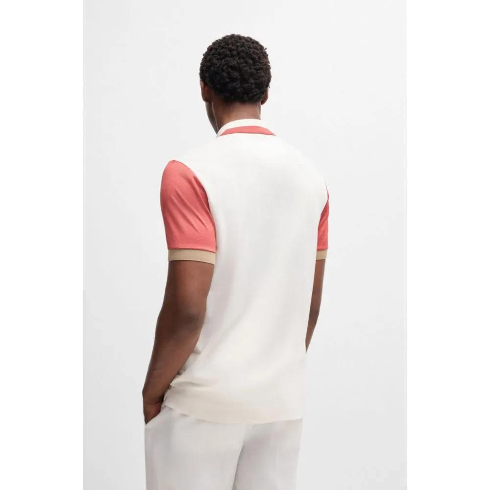 Cotton-silk polo shirt with contrast details