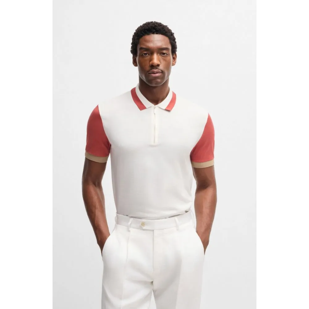Cotton-silk polo shirt with contrast details
