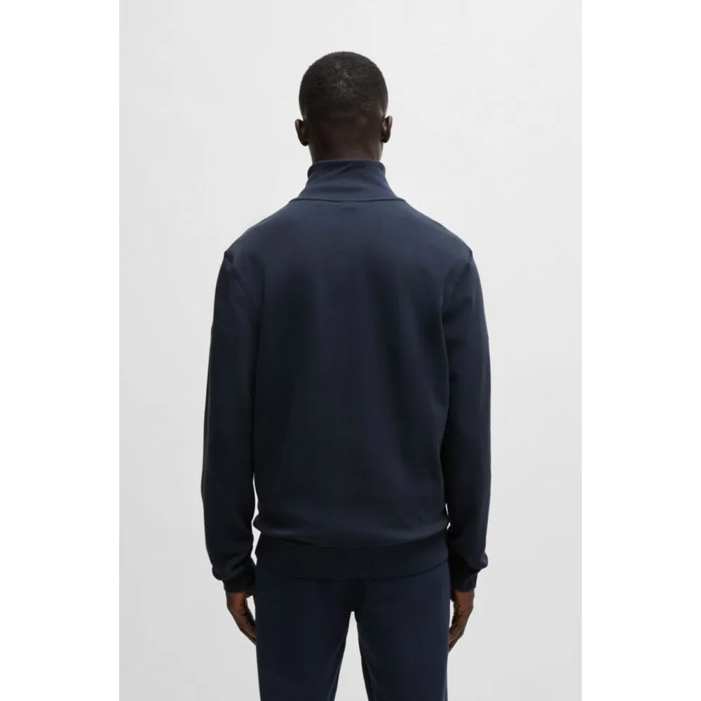 Cotton-terry zip-up jacket with logo patch