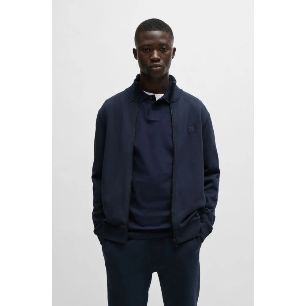 Cotton-terry zip-up jacket with logo patch