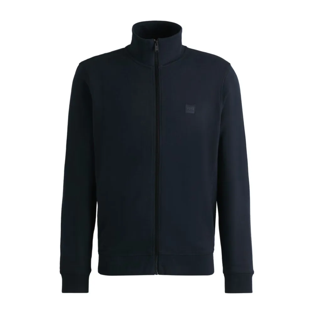 Cotton-terry zip-up jacket with logo patch