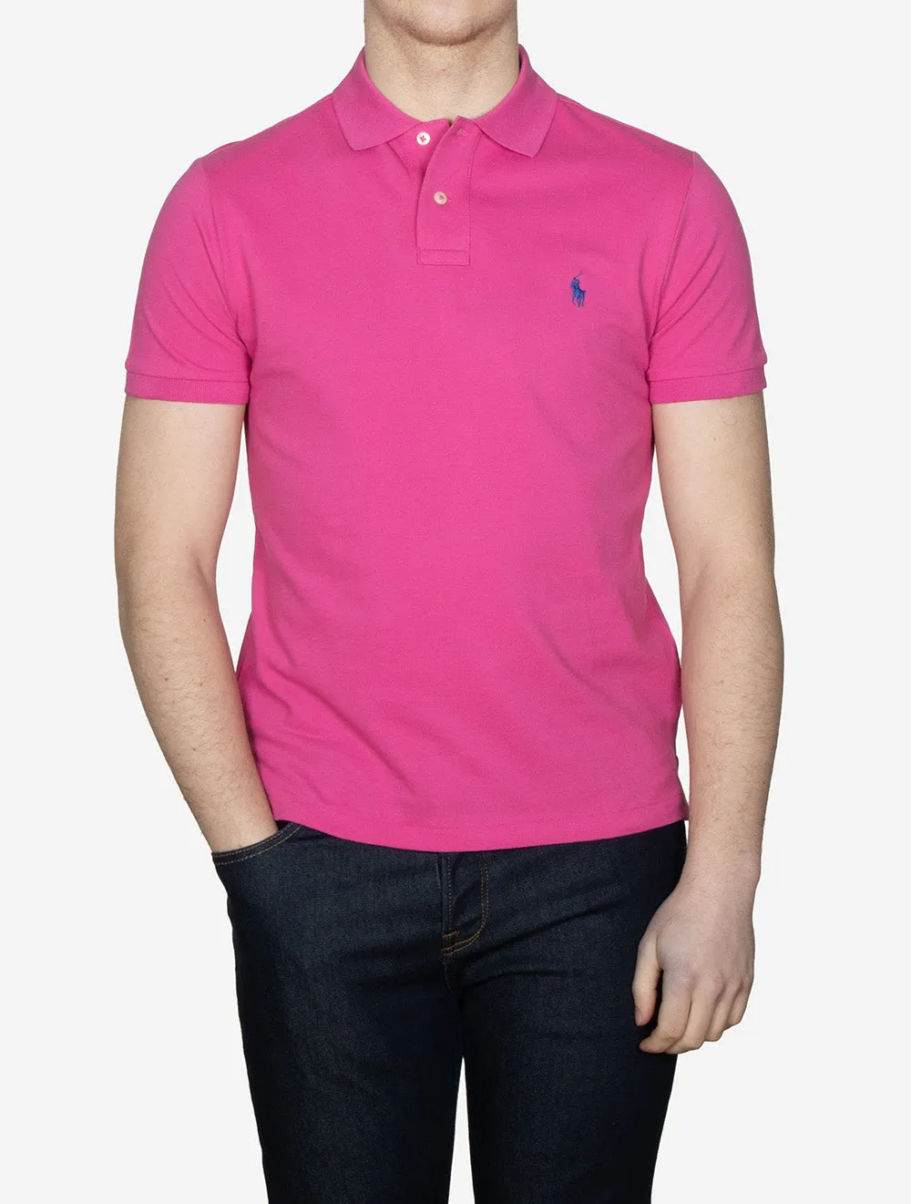 Custom Slim Fit Mesh Polo Shirt Pink