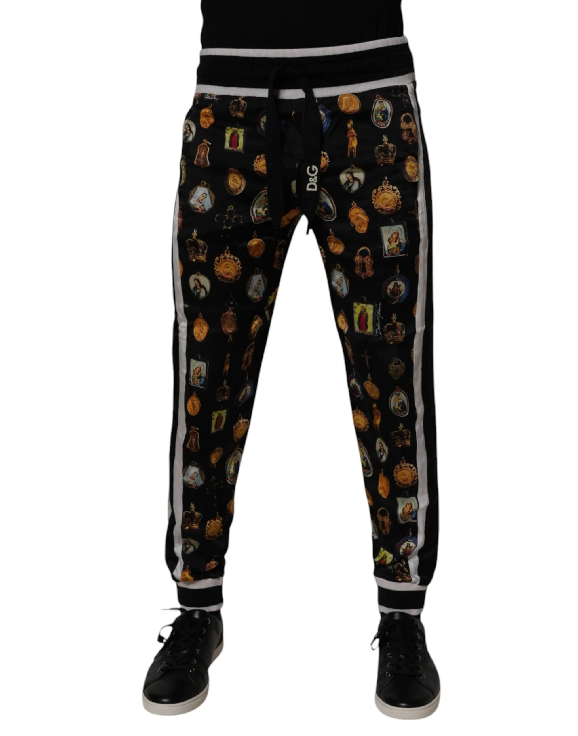 Dolce & Gabbana Religious Print Silk Men Jogger Men's Pants (Pre-Owned)