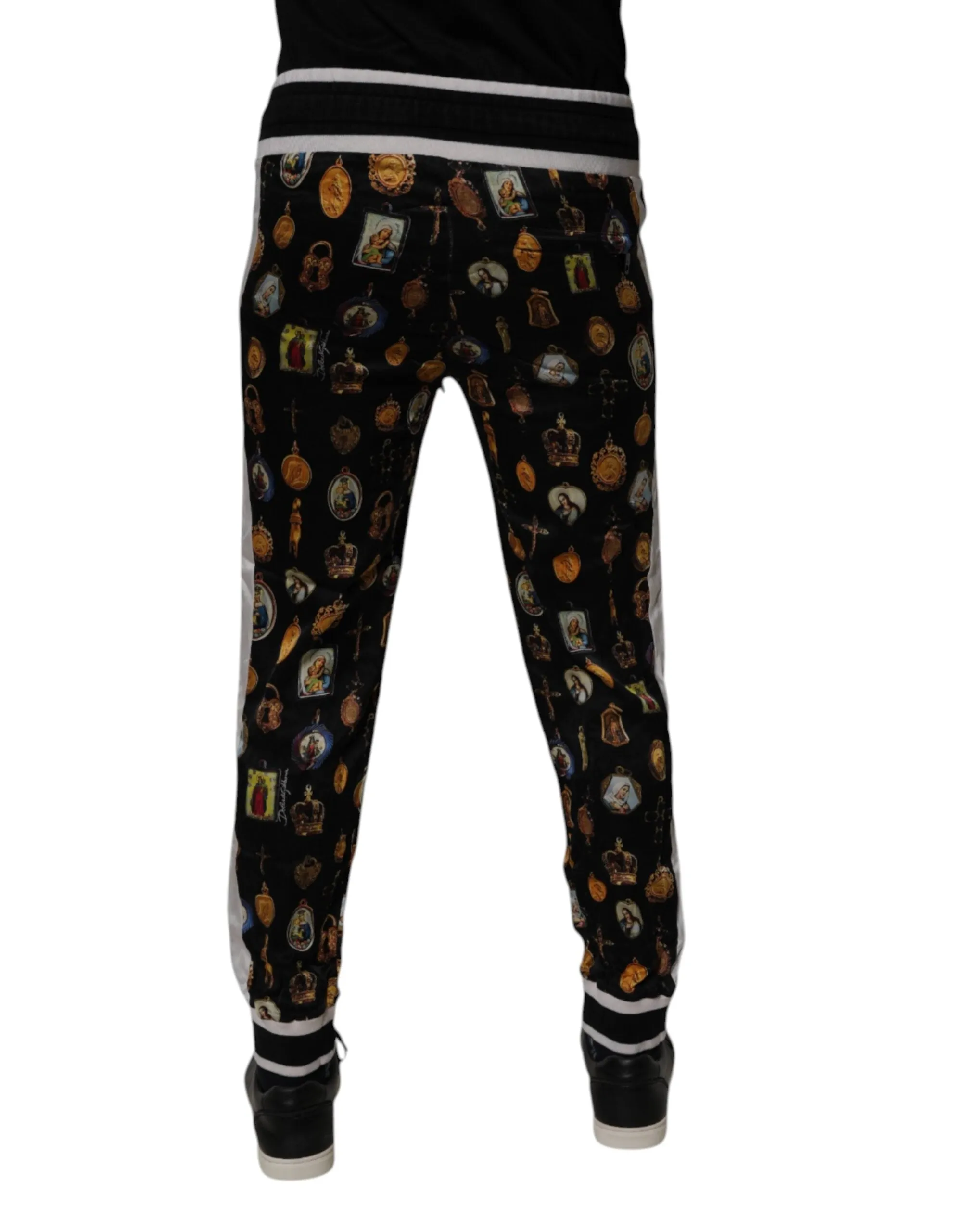 Dolce & Gabbana Religious Print Silk Men Jogger Men's Pants (Pre-Owned)