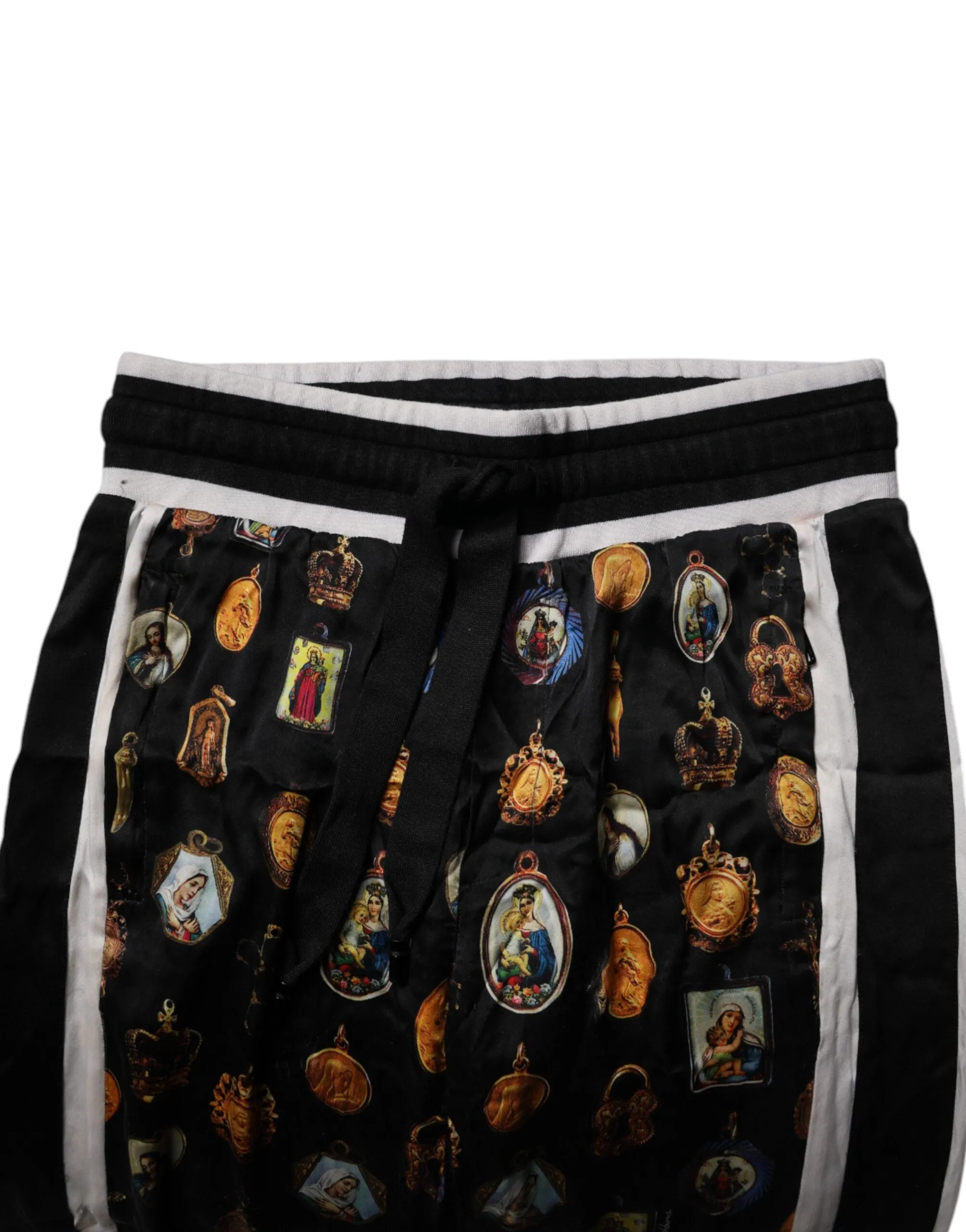 Dolce & Gabbana Religious Print Silk Men Jogger Men's Pants (Pre-Owned)