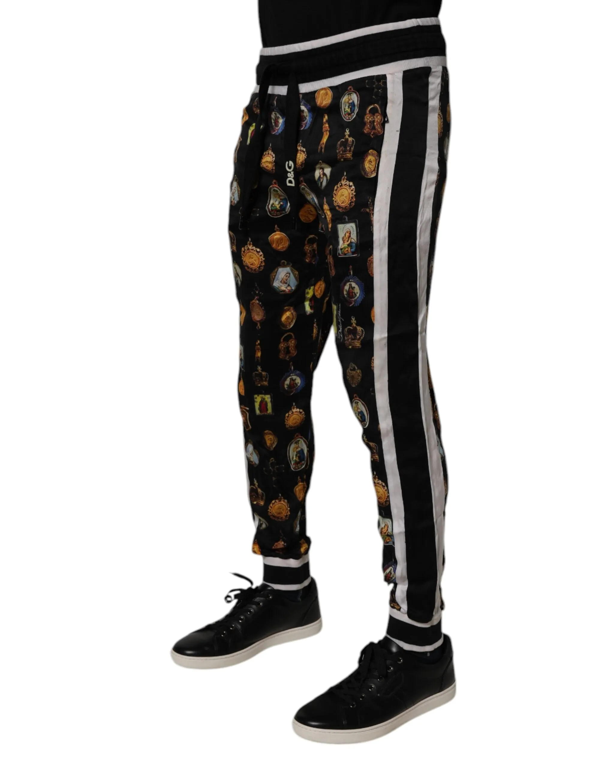 Dolce & Gabbana Religious Print Silk Men Jogger Men's Pants (Pre-Owned)
