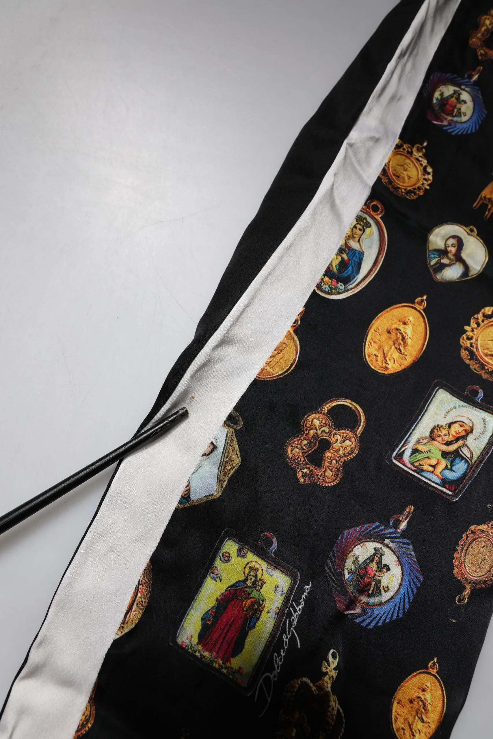 Dolce & Gabbana Religious Print Silk Men Jogger Men's Pants (Pre-Owned)