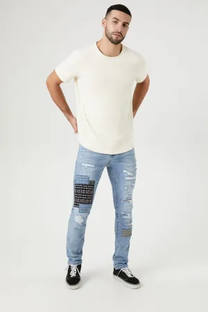 Forever 21 Men's Distressed Reworked Skinny Jeans Light Denim Forever 21