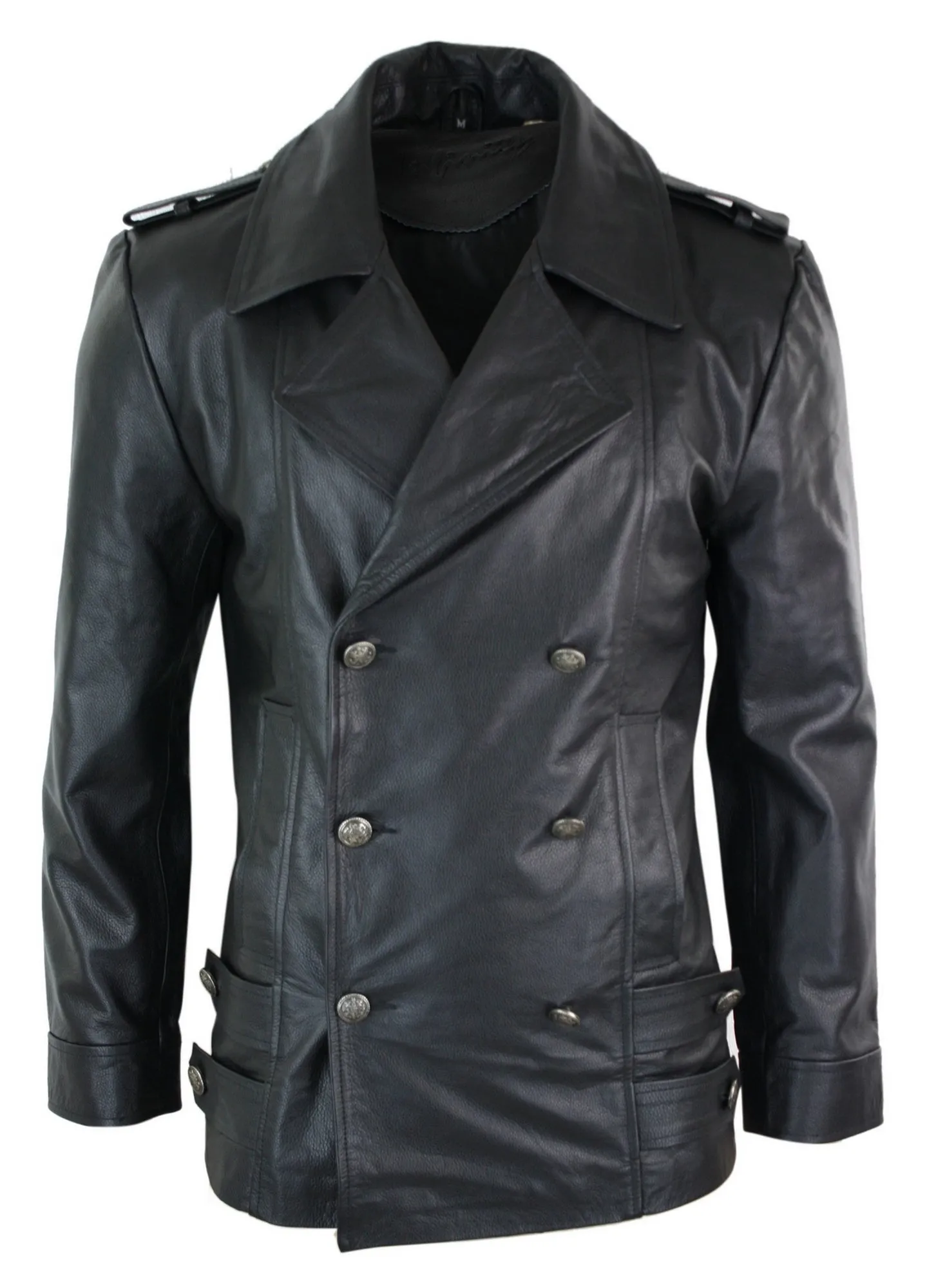 German Sailors Double Breasted Leather Coat