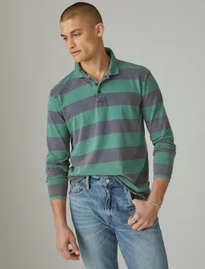 Lucky Brand Sueded Jersey Long Sleeve Rugby Stripe Polo Multi Lucky Brand