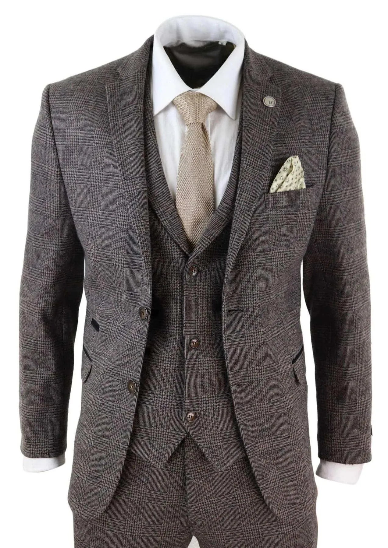 Men's 3 Piece Brown Herringbone Tweed Suit