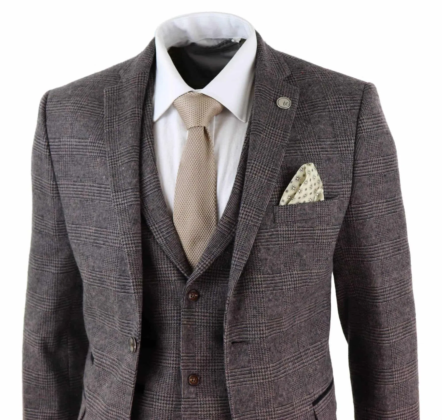 Men's 3 Piece Brown Herringbone Tweed Suit