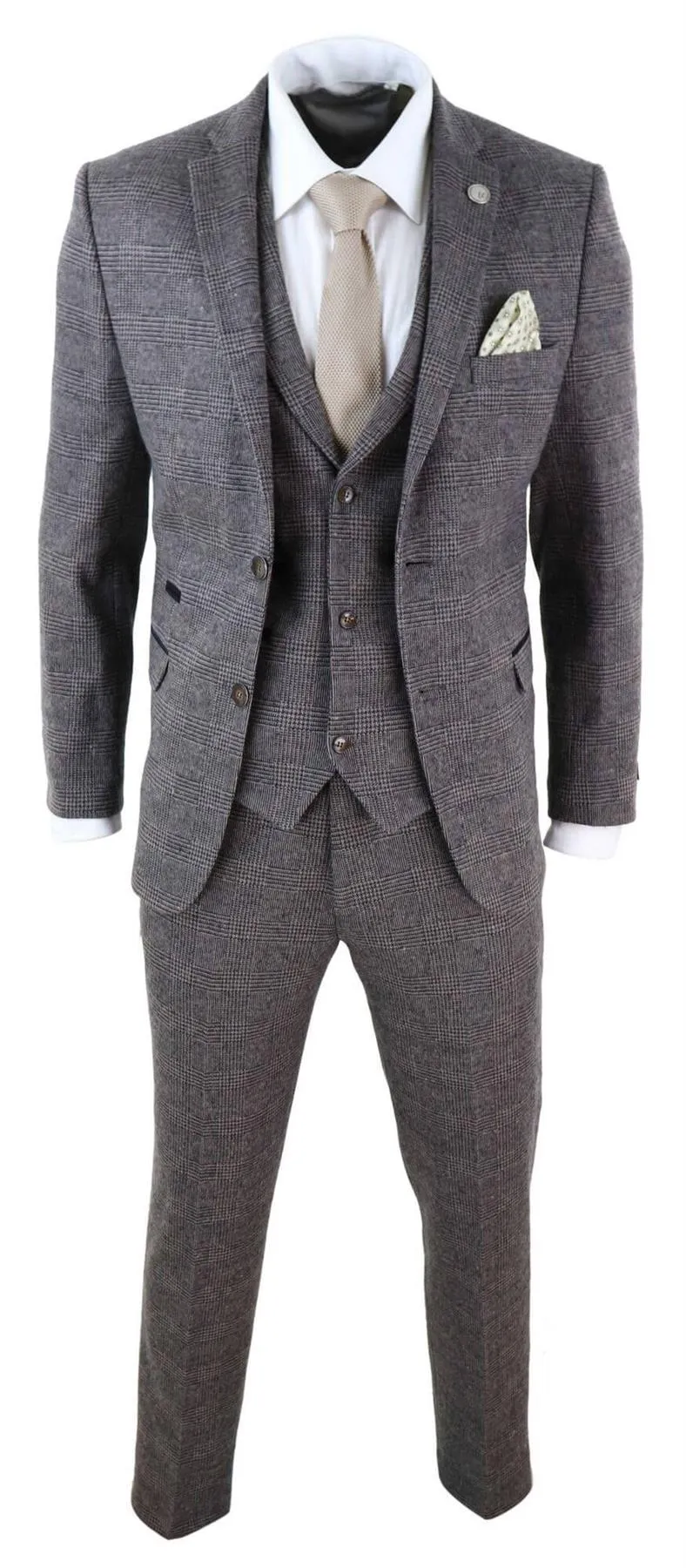 Men's 3 Piece Brown Herringbone Tweed Suit