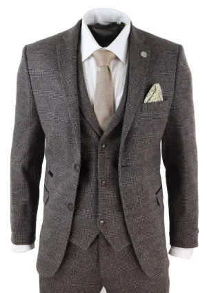 Men's 3 Piece Brown Herringbone Tweed Suit