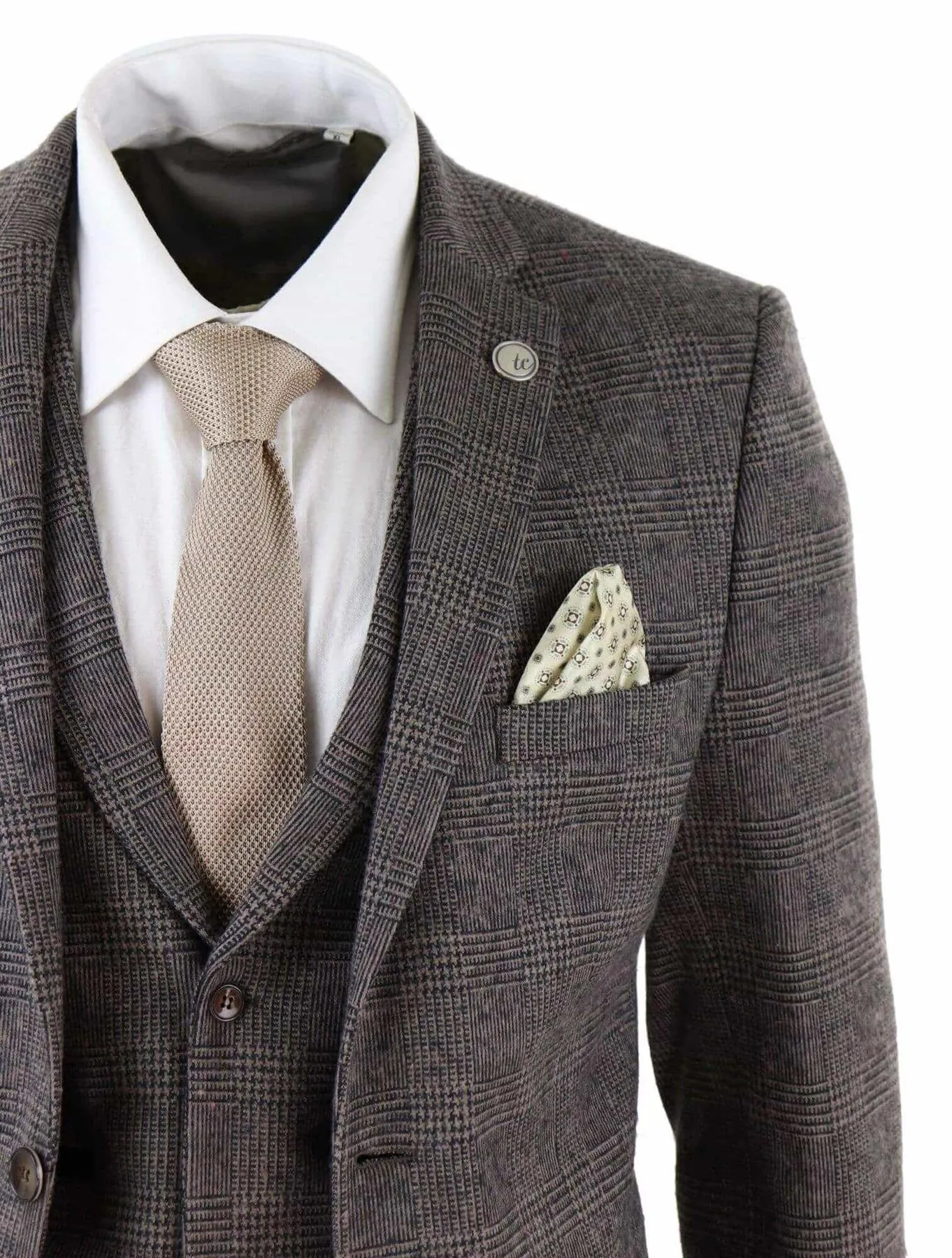 Men's 3 Piece Brown Herringbone Tweed Suit