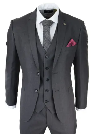 Mens 3 Piece Charcoal Grey Classic Stitch Retro Suit