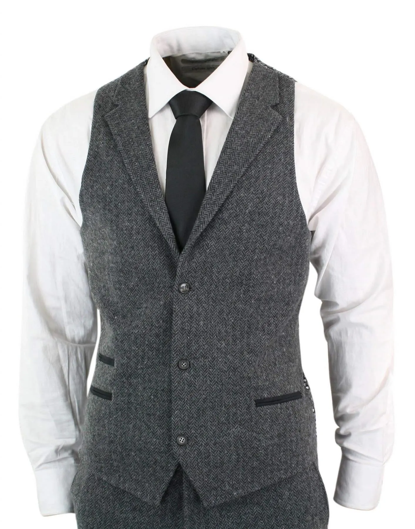 Men's 3 Piece Charcoal Grey Herringbone Tweed Suit