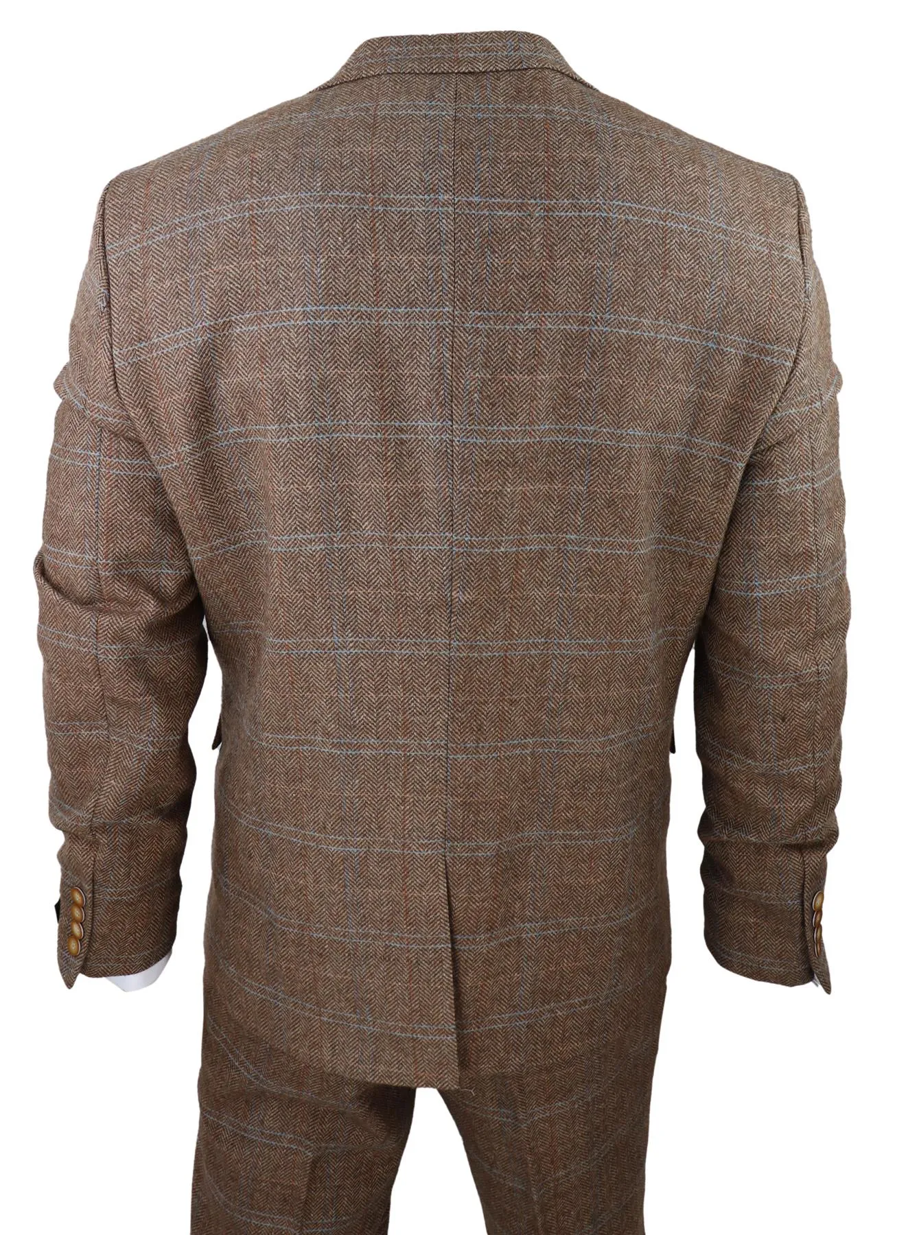Mens 3 Piece Wool Suit Oak Brown Tweed Herringbone Check Peaky Blinders Gatsby