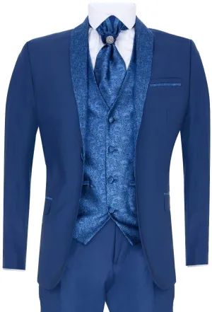 Men's 4 Piece Blue Tailored Wedding Suit