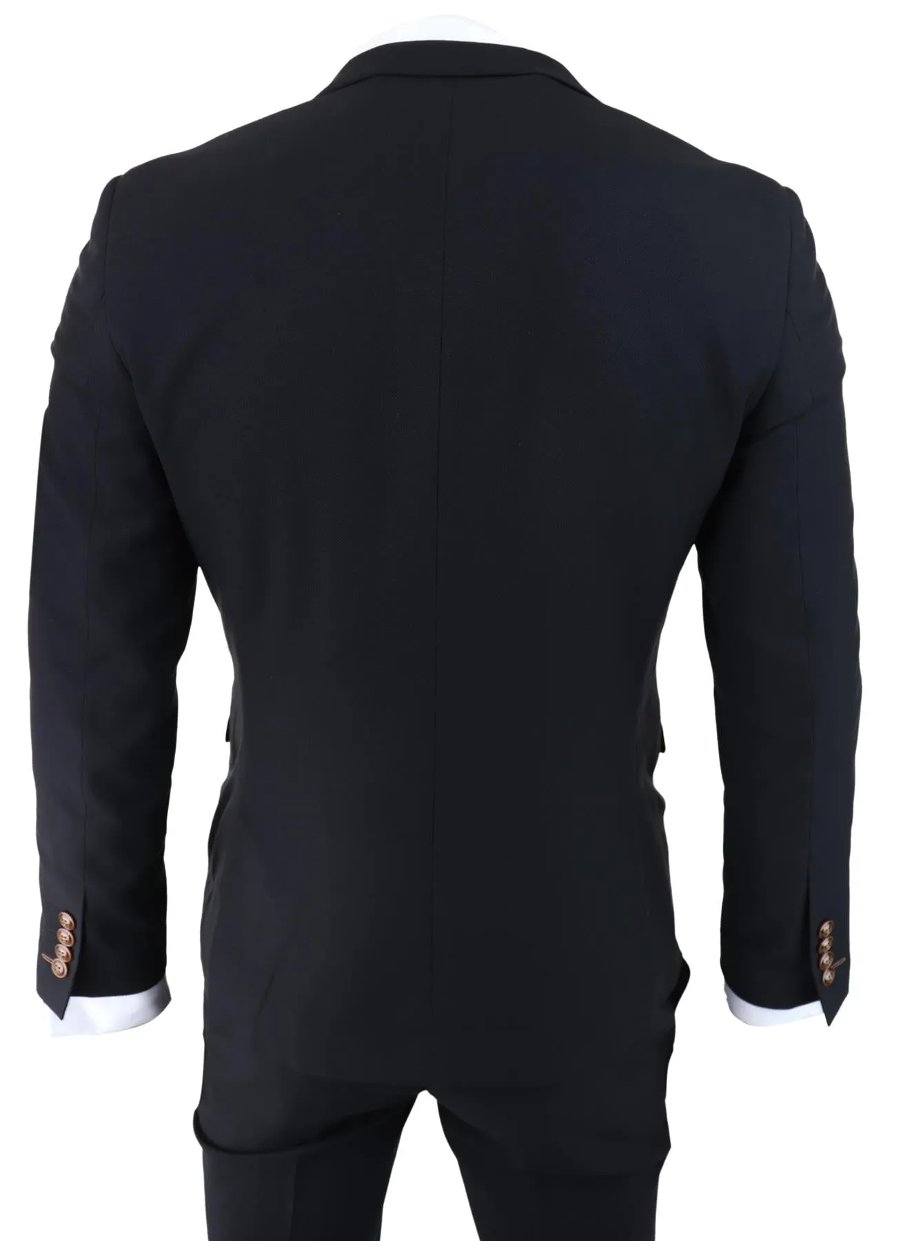 Mens Black 3 piece Suit Brown Trim Classic Birdseye Vintage Wedding Grooms