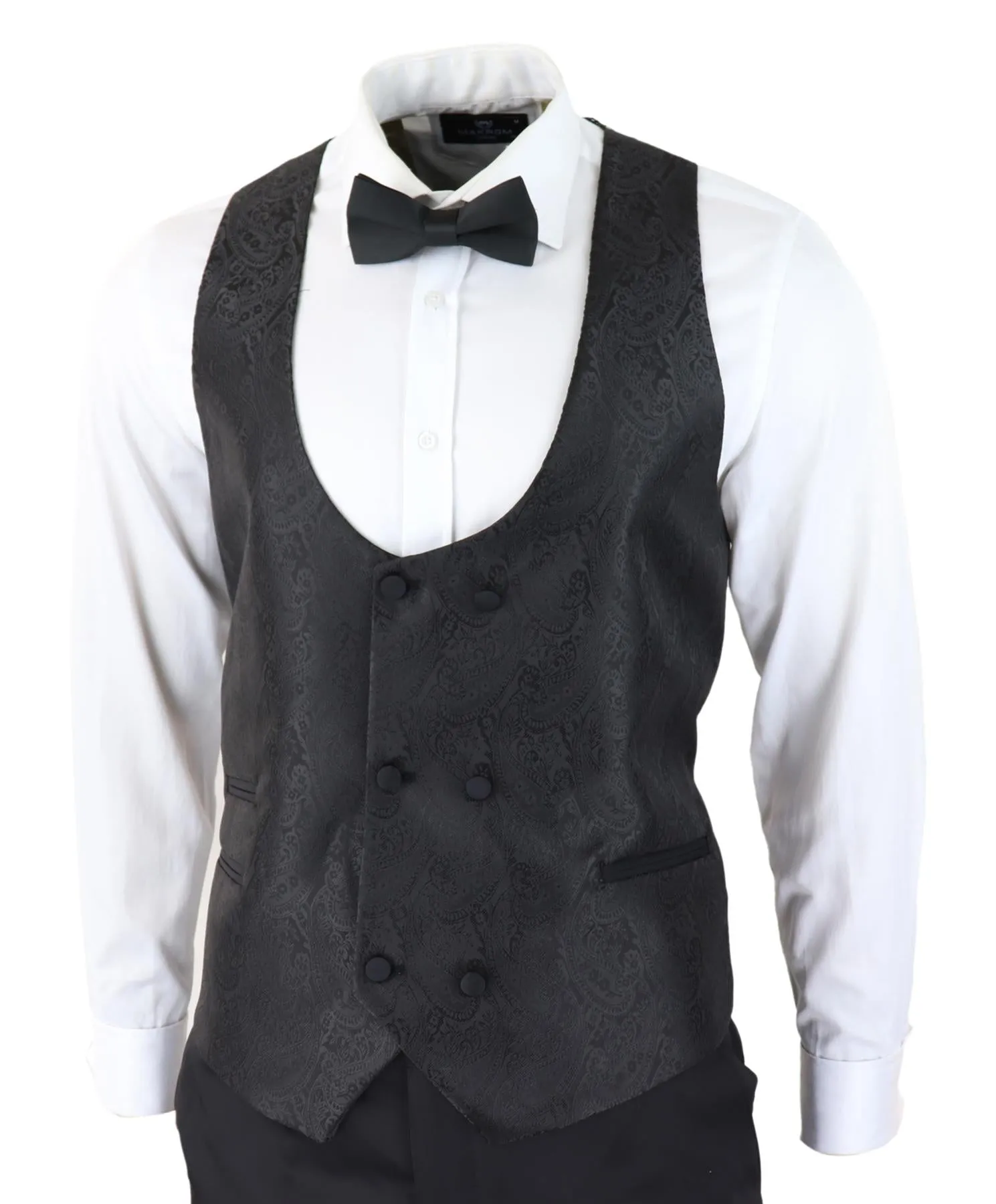 Mens Black Tuxedo Blazer Waistcoat Brocade Satin Paisley Formal Dinner Jacket