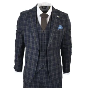 Men's Check Navy Blue 3 Piece Suit