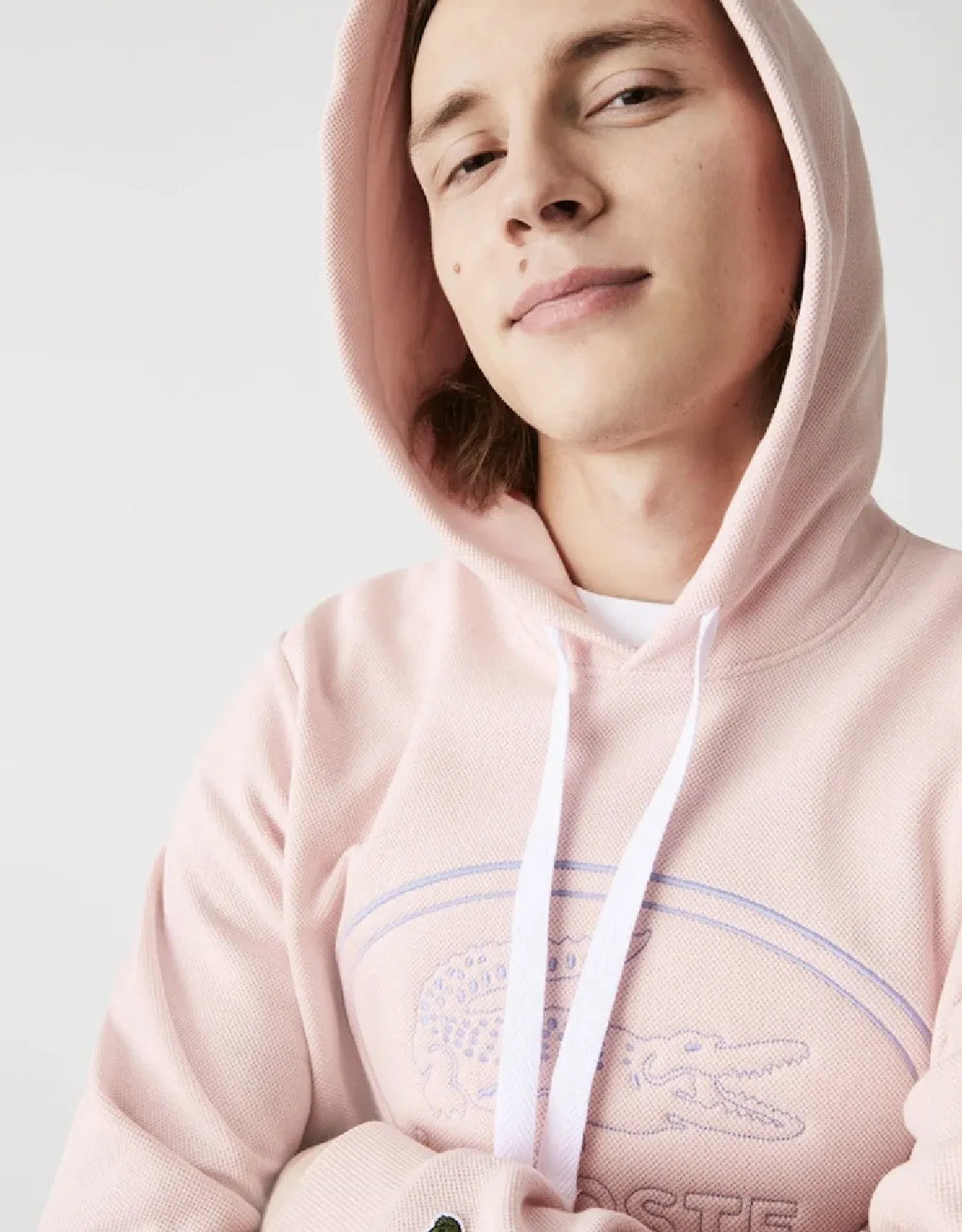Men's Hooded Embroidered Logo Pique Fleece Sweatshirt Light Pink Patagonia Clothing