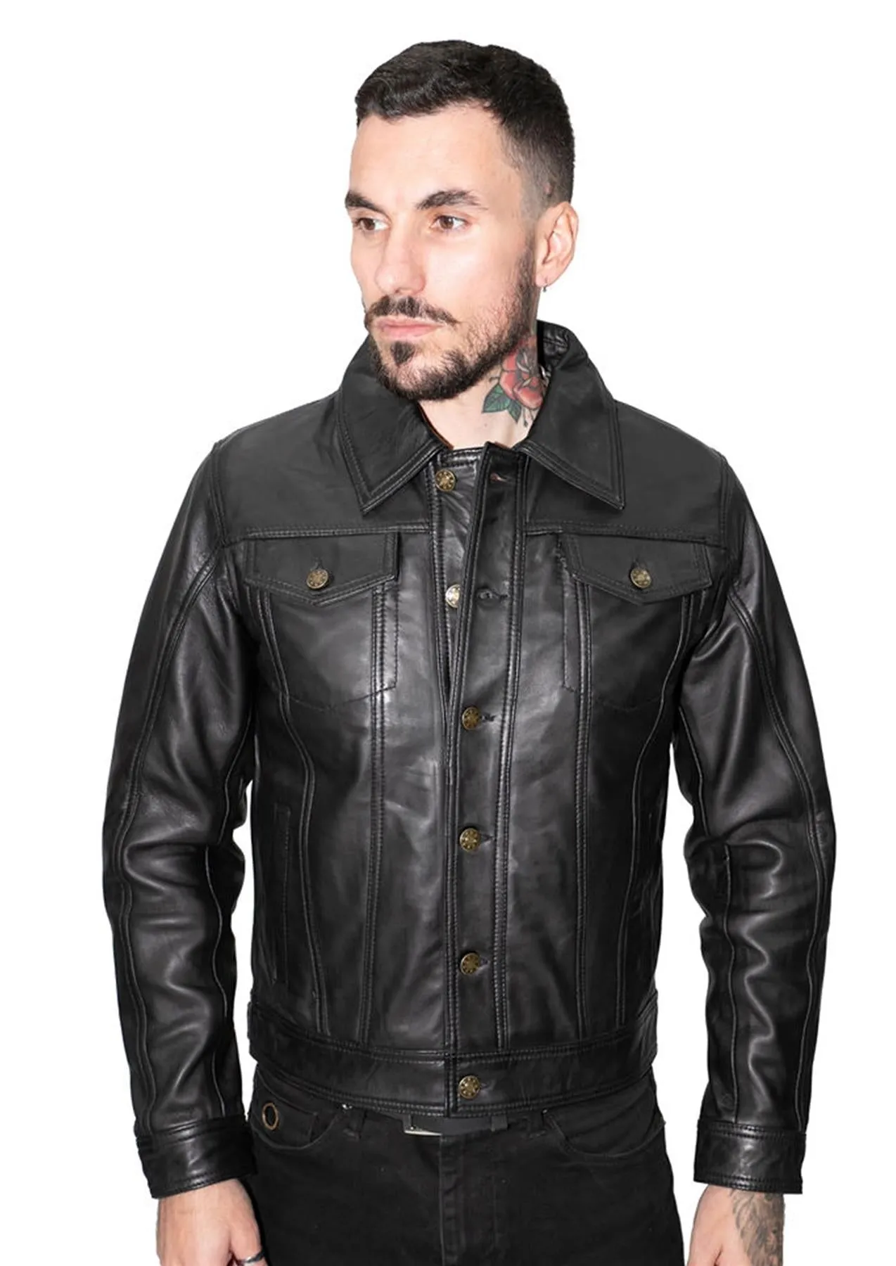 Men's Retro Leather Trucker Jacket-Constantine