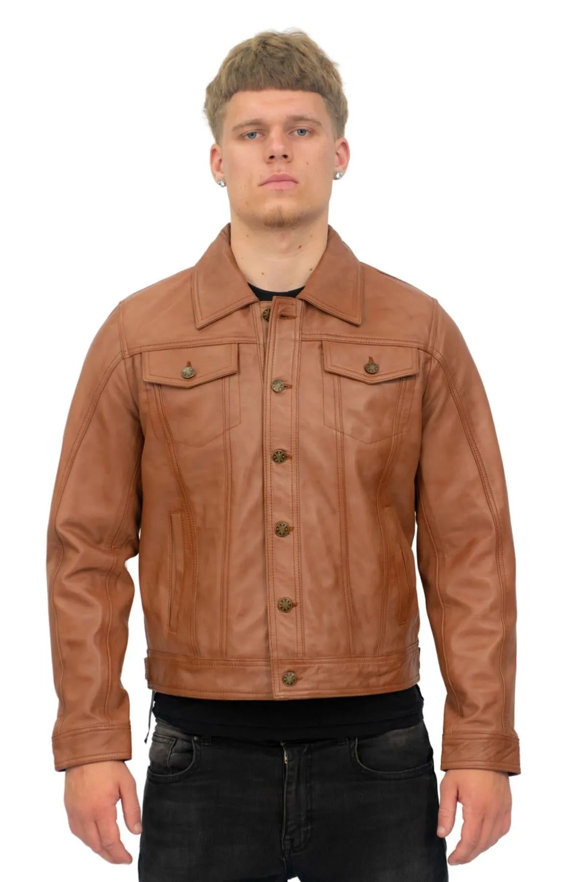 Men's Retro Leather Trucker Jacket-Constantine